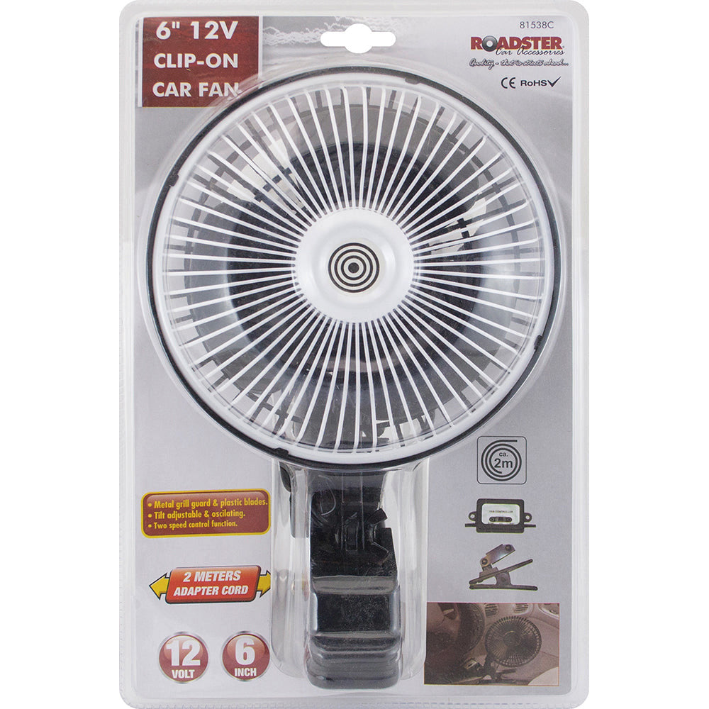 Roadster 6" Clip on Car Fan 12v