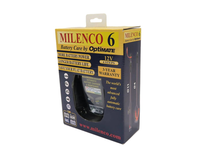 Milenco battery care product packaging on a white background
