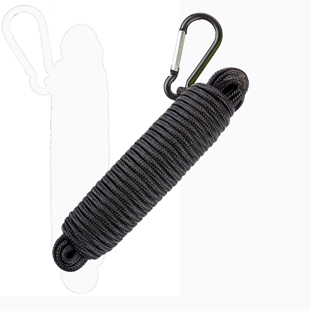 Summit Black Utility Rope with Carabiner 15m - 5mm - Camperite Leisure