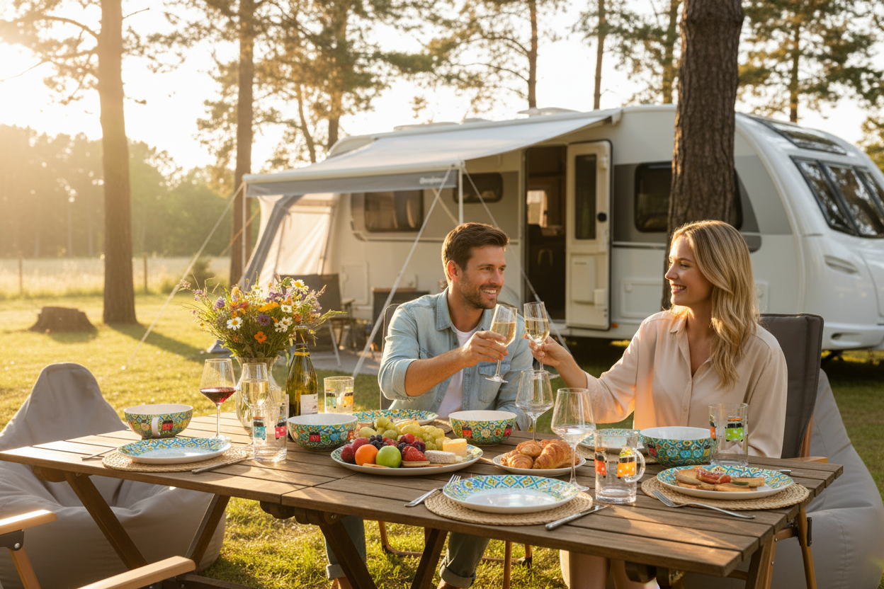 Alfresco Dining Campsite Banner with Flamefield Products