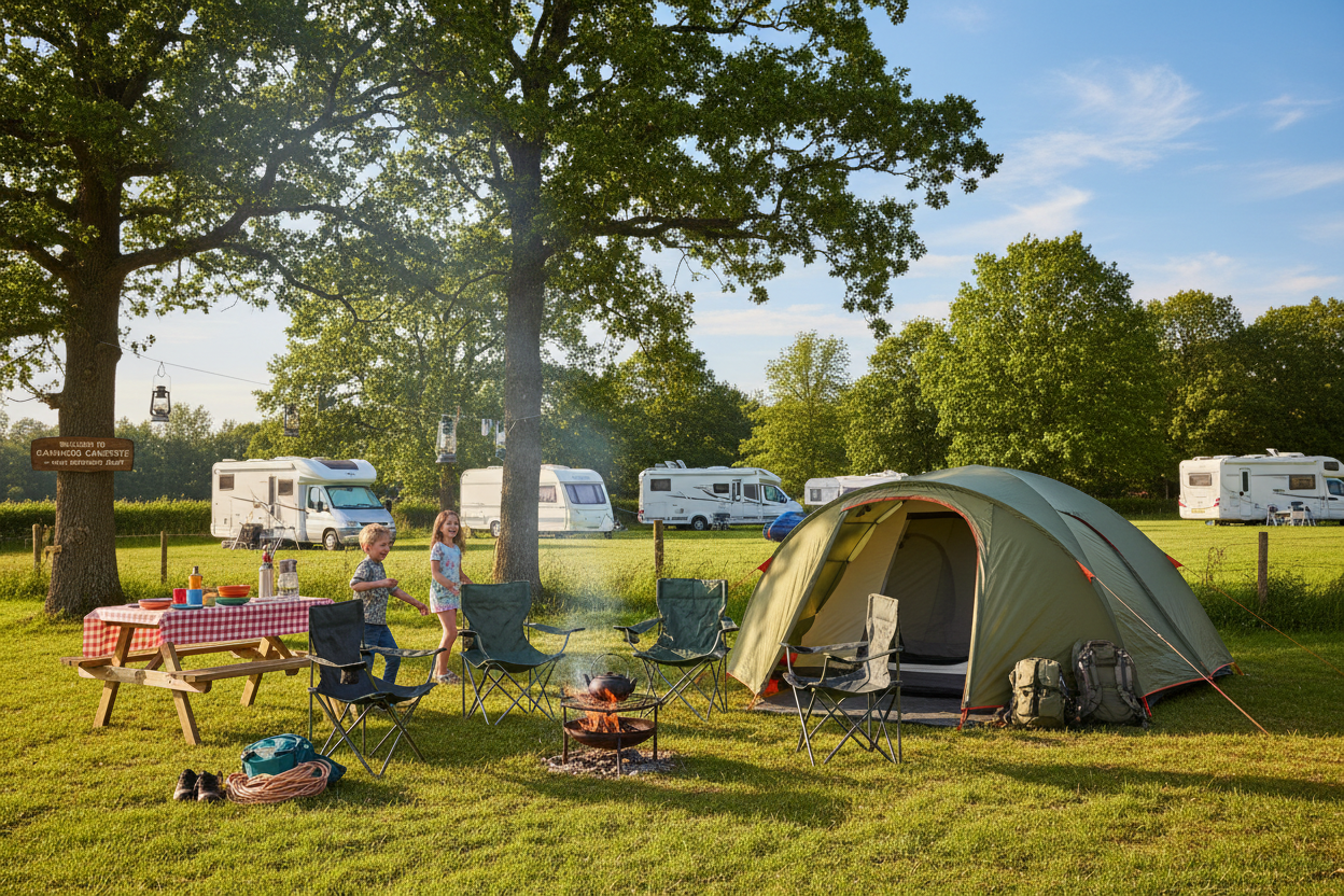 Family-friendly campsite scene